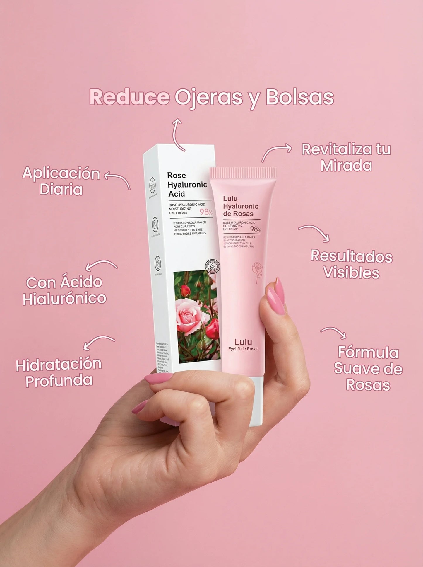 Lulú Beauty EyeLift  Roll-On Contorno de ojos de Rosas - Elimina las Ojeras y Bolsitas
