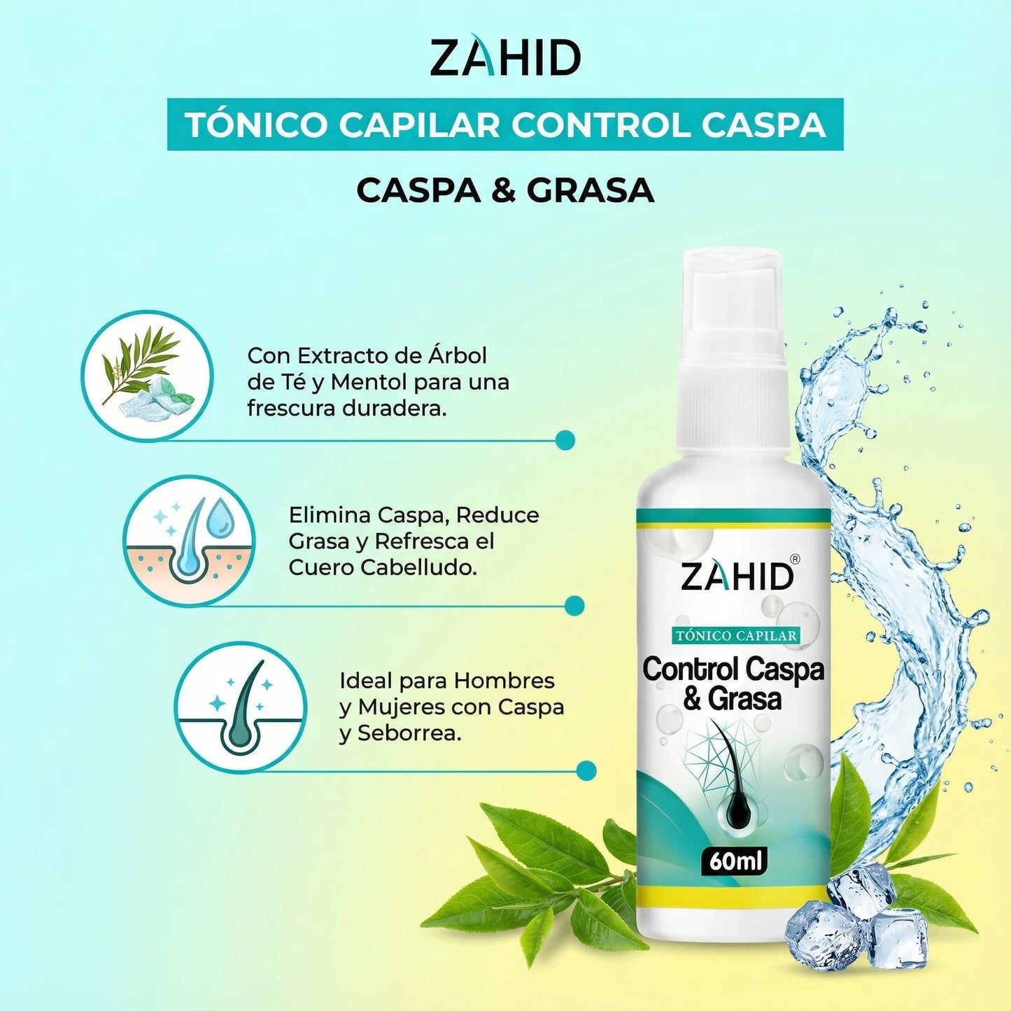 Zahiid Tónico para la Caspa - Controla y Elimina la Caspa Intensiva